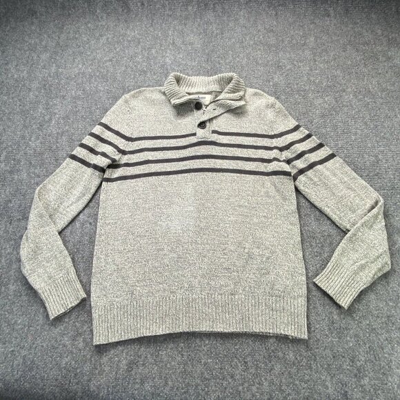 Urban Pipeline Sweater Men's Medium Gray Stripe 1/4 Zip & Button Pullover Henley - Picture 1 of 13